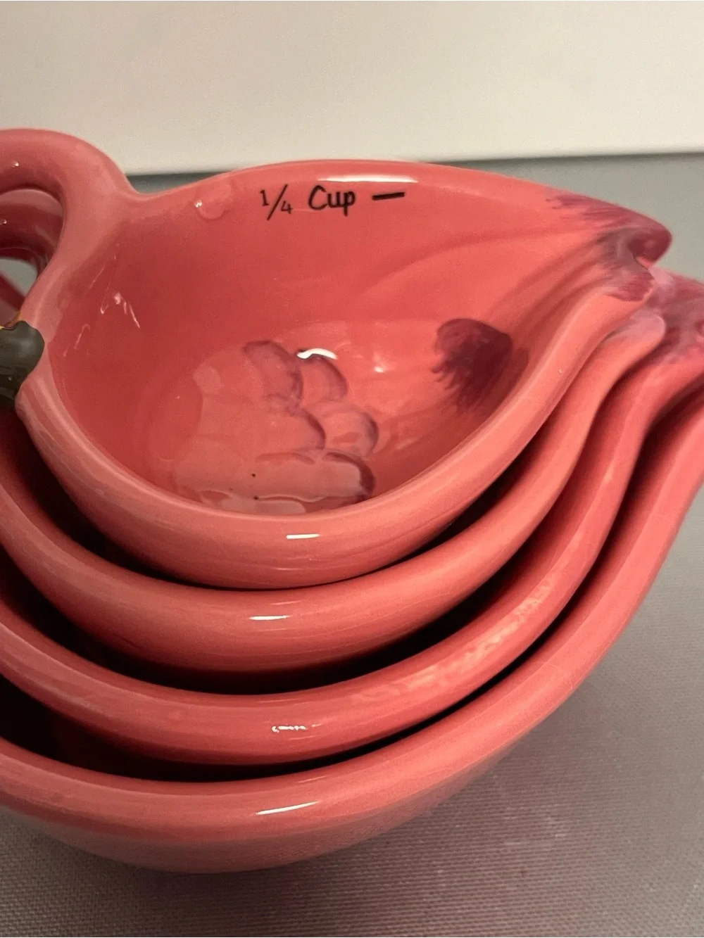 Pink Ceramic Flamingo Stackable Measuring Cups - Pink- Excellent Condition